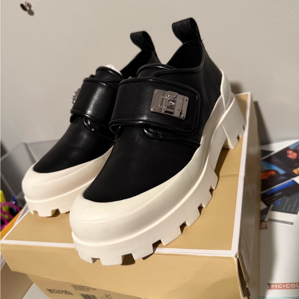 Michael Kors Black and White Loafers - Picture 3 of 9
